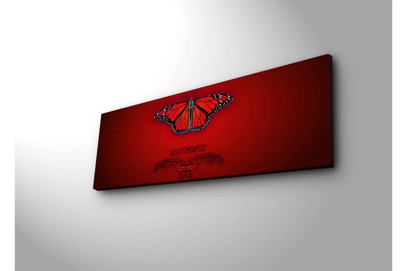 Canvastavla med LED-belysning 30x90 cm - Färgglad fjäril med detaljerade vingar - Röd / Svart / Orange - Inredning - Tavlor & konst - Canvastavlor