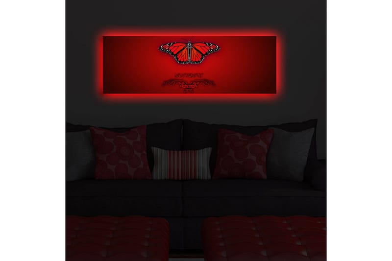 Canvastavla med LED-belysning 30x90 cm - Färgglad fjäril med detaljerade vingar - Röd / Svart / Orange - Inredning - Tavlor & konst - Canvastavlor