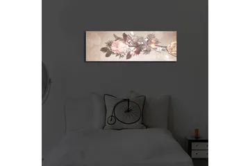 Canvastavla med LED-belysning 30x90 cm - Färgrik blomsterarrangemang med rosor och blad - Ljusrosa / Grön / Beige - Inredning - Tavlor & konst - Canvastavlor