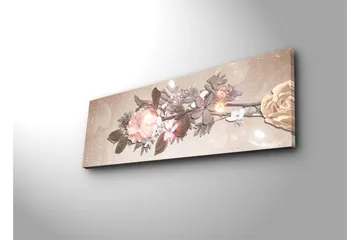 Canvastavla med LED-belysning 30x90 cm - Färgrik blomsterarrangemang med rosor och blad - Ljusrosa / Grön / Beige - Inredning - Tavlor & konst - Canvastavlor