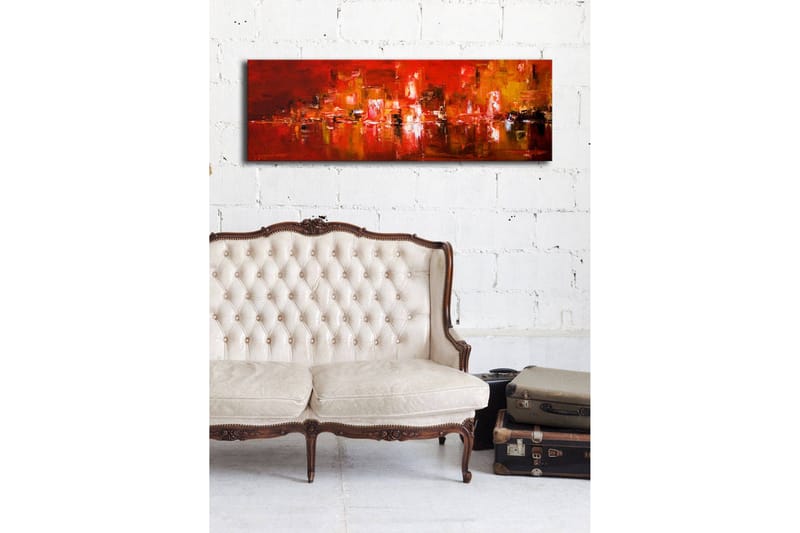 Canvastavla med LED-belysning 30x90 cm - Färgstark abstrakt komposition med inslag av röd och orange - Röd / Orange / Svart - Inredning - Tavlor & konst - Canvastavlor