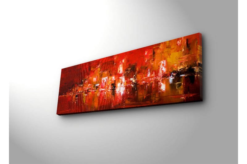 Canvastavla med LED-belysning 30x90 cm - Färgstark abstrakt komposition med inslag av röd och orange - Röd / Orange / Svart - Inredning - Tavlor & konst - Canvastavlor