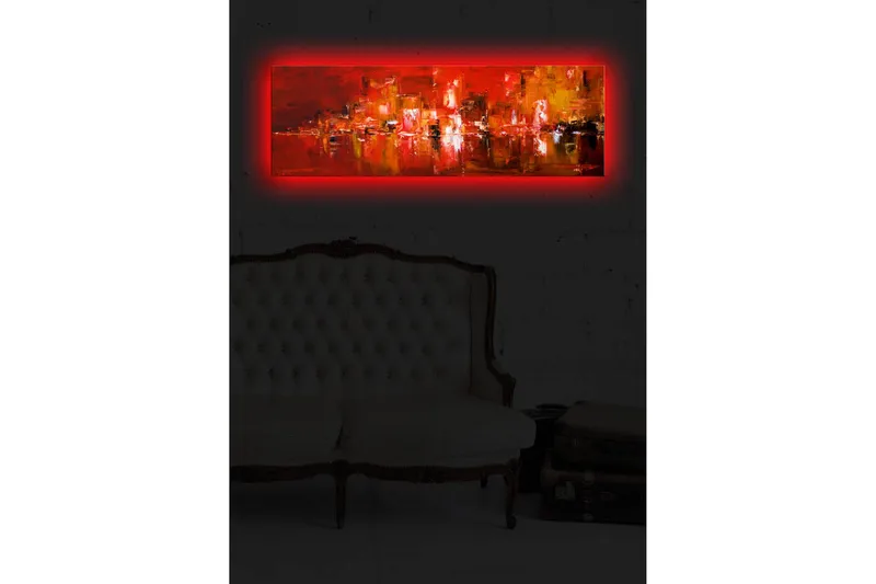 Canvastavla med LED-belysning 30x90 cm - Färgstark abstrakt komposition med inslag av röd och orange - Röd / Orange / Svart - Inredning - Tavlor & konst - Canvastavlor