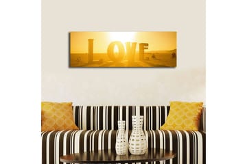 Canvastavla med LED-belysning 30x90 cm - Glänsande konstverk med ordet LOVE i guldtoner - Guld / Gul - Inredning - Tavlor & konst - Canvastavlor