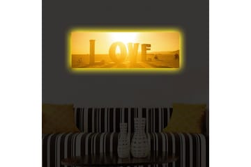 Canvastavla med LED-belysning 30x90 cm - Glänsande konstverk med ordet LOVE i guldtoner - Guld / Gul - Inredning - Tavlor & konst - Canvastavlor