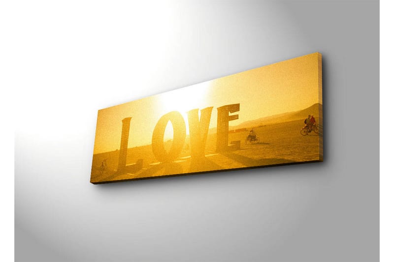 Canvastavla med LED-belysning 30x90 cm - Glänsande konstverk med ordet LOVE i guldtoner - Guld / Gul - Inredning - Tavlor & konst - Canvastavlor