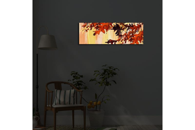 Canvastavla med LED-belysning 30x90 cm - Höstlöv i varma nyanser av röd och orange - Röd / Orange / Gul - Inredning - Tavlor & konst - Canvastavlor