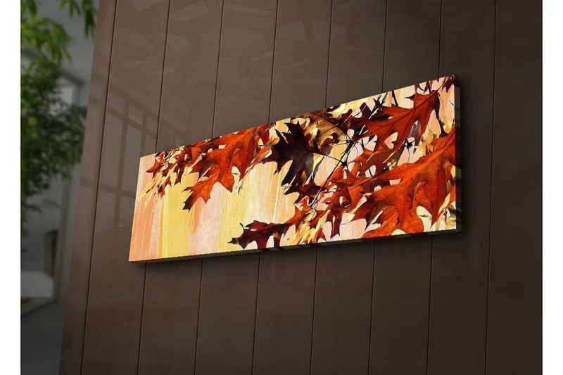 Canvastavla med LED-belysning 30x90 cm - Höstlöv i varma nyanser av röd och orange - Röd / Orange / Gul - Inredning - Tavlor & konst - Canvastavlor