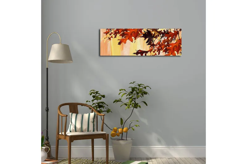 Canvastavla med LED-belysning 30x90 cm - Höstlöv i varma nyanser av röd och orange - Röd / Orange / Gul - Inredning - Tavlor & konst - Canvastavlor