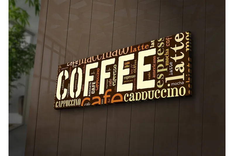 Canvastavla med LED-belysning 30x90 cm - Kaffeinspirerat konstverk med olika kaffetermer i typografi - Mörkbrun / Ljusbrun / Beige - Inredning - Tavlor & konst - Canvastavlor