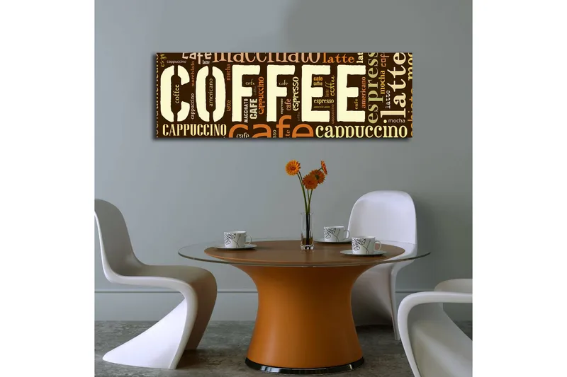 Canvastavla med LED-belysning 30x90 cm - Kaffeinspirerat konstverk med olika kaffetermer i typografi - Mörkbrun / Ljusbrun / Beige - Inredning - Tavlor & konst - Canvastavlor