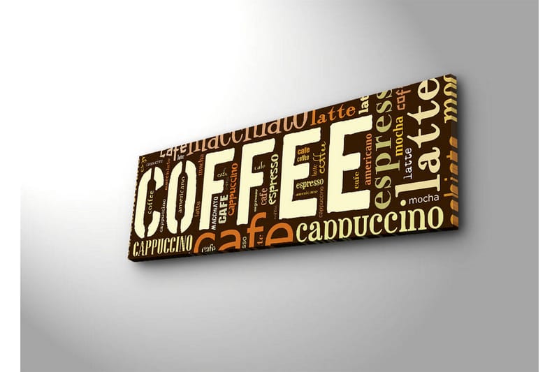 Canvastavla med LED-belysning 30x90 cm - Kaffeinspirerat konstverk med olika kaffetermer i typografi - Mörkbrun / Ljusbrun / Beige - Inredning - Tavlor & konst - Canvastavlor