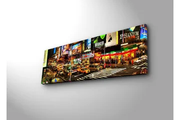 Canvastavla med LED-belysning 30x90 cm - Livlig stadsbild av Times Square med neonskyltar och trafik - Gul / Grön / Röd - Inredning - Tavlor & konst - Canvastavlor