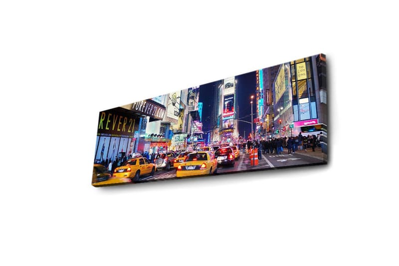 Canvastavla med LED-belysning 30x90 cm - Livlig stadsbild med gula taxibilar i en nattlig miljö - Gul / Blå / Svart - Inredning - Tavlor & konst - Canvastavlor