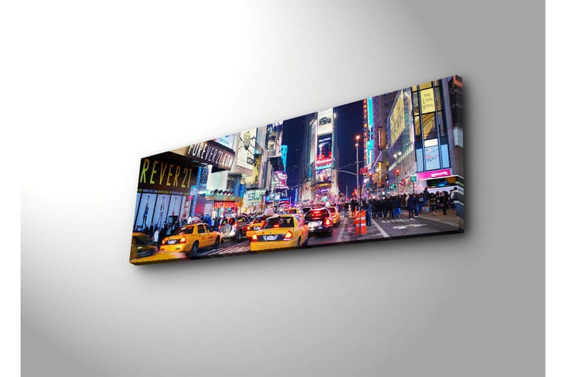 Canvastavla med LED-belysning 30x90 cm - Livlig stadsbild med gula taxibilar i en nattlig miljö - Gul / Blå / Svart - Inredning - Tavlor & konst - Canvastavlor