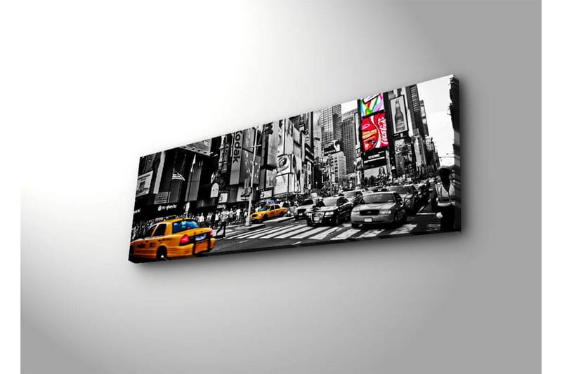 Canvastavla med LED-belysning 30x90 cm - Livlig stadsbild med gula taxibilar i en urban miljö - Gul / Svart / Grå - Inredning - Tavlor & konst - Canvastavlor
