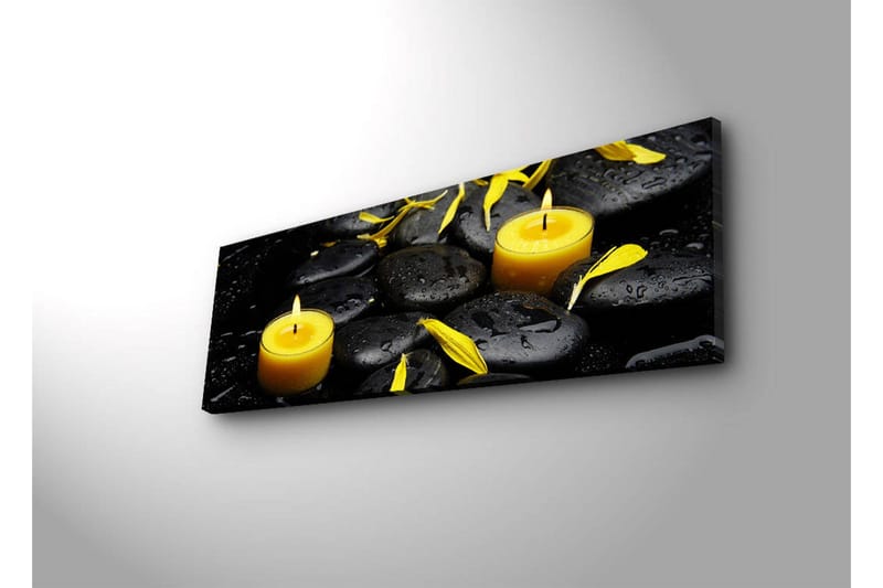 Canvastavla med LED-belysning 30x90 cm - Lugnande komposition med svarta stenar och brinnande ljus - Svart / Gul / Grå - Inredning - Tavlor & konst - Canvastavlor