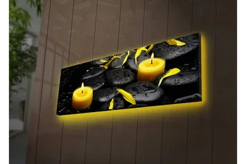 Canvastavla med LED-belysning 30x90 cm - Lugnande komposition med svarta stenar och brinnande ljus - Svart / Gul / Grå - Inredning - Tavlor & konst - Canvastavlor