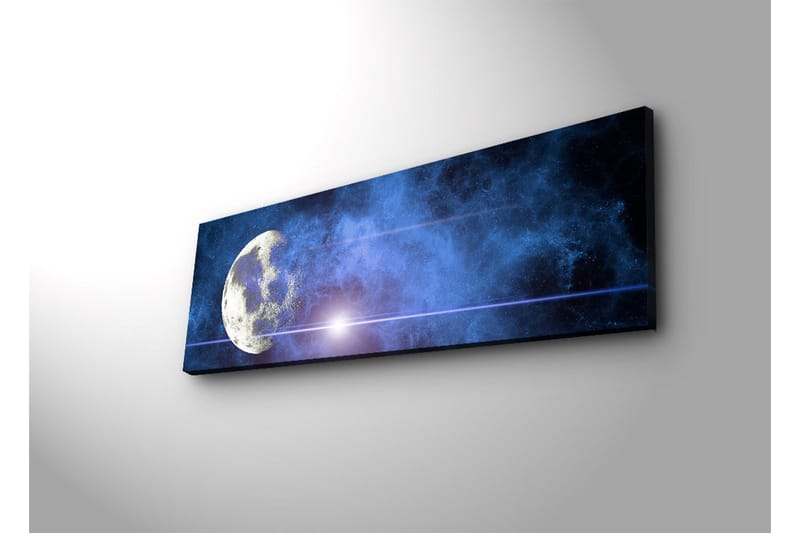 Canvastavla med LED-belysning 30x90 cm - Måne i en stjärnklar himmel med nebulosa - Mörkblå / Ljusblå / Vit - Inredning - Tavlor & konst - Canvastavlor