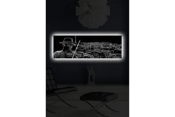 Canvastavla med LED-belysning 30x90 cm - Musiker som spelar fiol med en stadssilhuett i bakgrunden - Svart / Vit - Inredning - Tavlor & konst - Canvastavlor