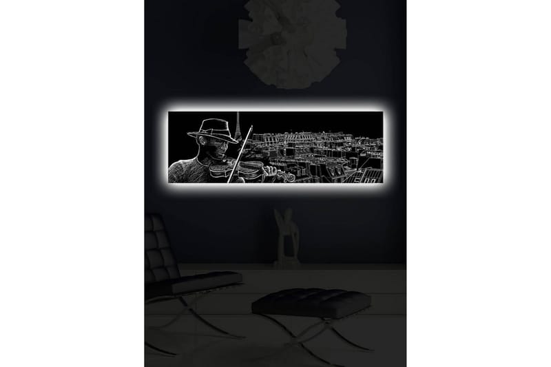Canvastavla med LED-belysning 30x90 cm - Musiker som spelar fiol med en stadssilhuett i bakgrunden - Svart / Vit - Inredning - Tavlor & konst - Canvastavlor