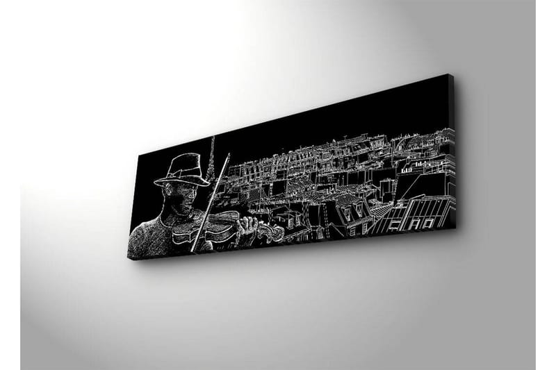 Canvastavla med LED-belysning 30x90 cm - Musiker som spelar fiol med en stadssilhuett i bakgrunden - Svart / Vit - Inredning - Tavlor & konst - Canvastavlor