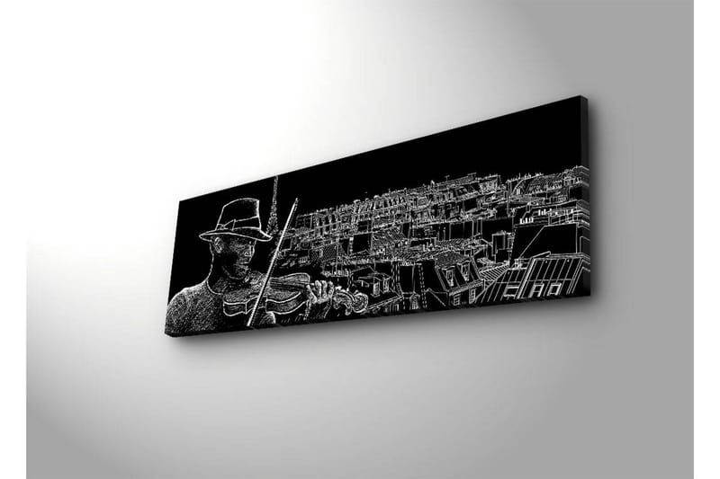 Canvastavla med LED-belysning 30x90 cm - Musiker som spelar fiol med en stadssilhuett i bakgrunden - Svart / Vit - Inredning - Tavlor & konst - Canvastavlor