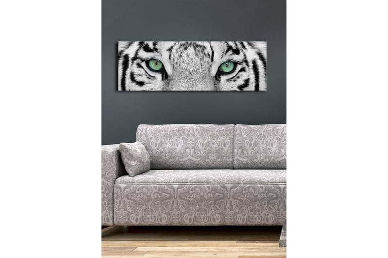 Canvastavla med LED-belysning 30x90 cm - Närbild av en vit tigers ögon med intensiva detaljer - Vit / Svart / Grön - Inredning - Tavlor & konst - Canvastavlor