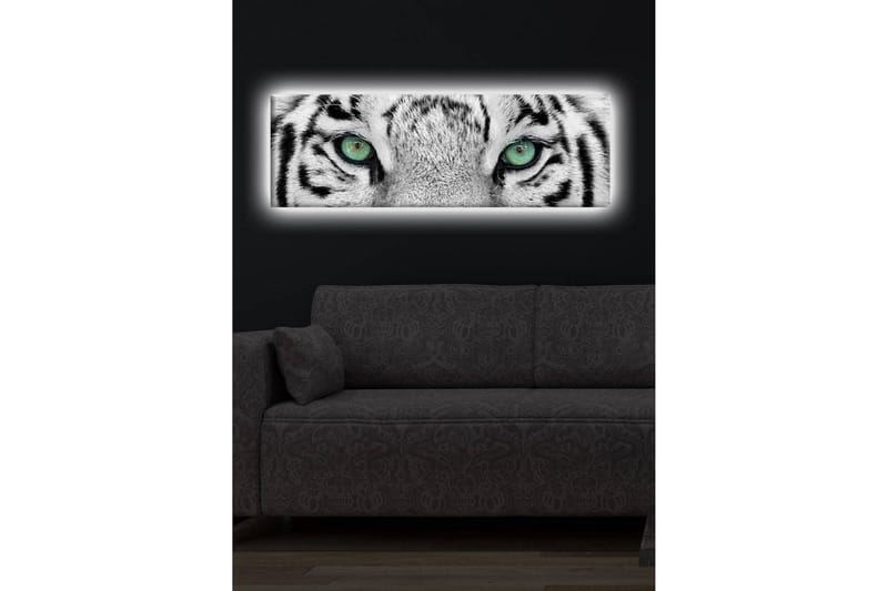 Canvastavla med LED-belysning 30x90 cm - Närbild av en vit tigers ögon med intensiva detaljer - Vit / Svart / Grön - Inredning - Tavlor & konst - Canvastavlor