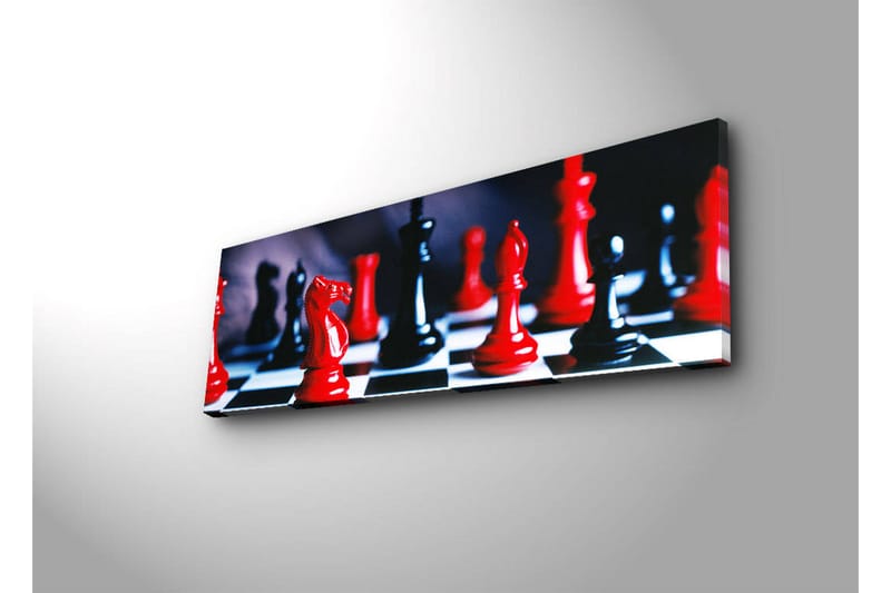 Canvastavla med LED-belysning 30x90 cm - Schackbräde med röda och svarta pjäser - Röd / Svart - Inredning - Tavlor & konst - Canvastavlor