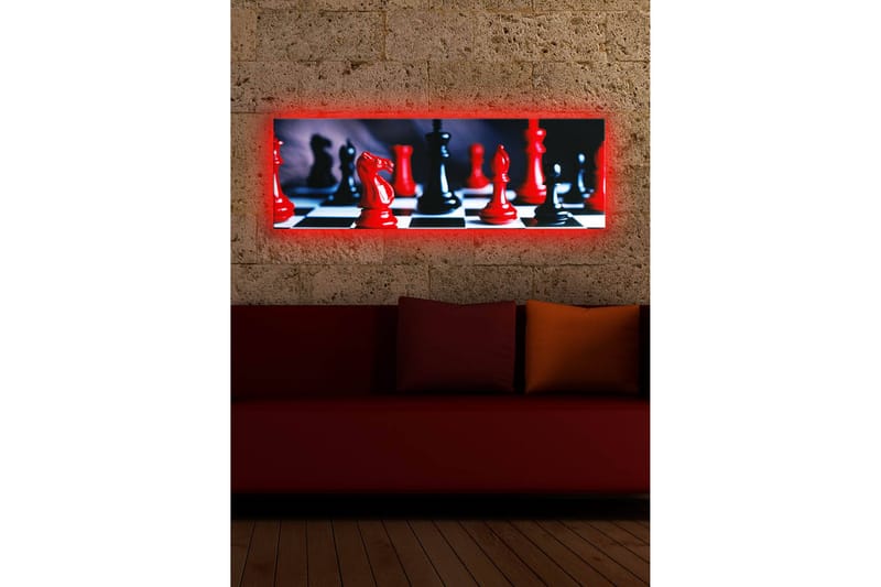 Canvastavla med LED-belysning 30x90 cm - Schackbräde med röda och svarta pjäser - Röd / Svart - Inredning - Tavlor & konst - Canvastavlor