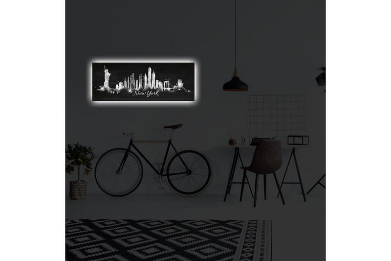 Canvastavla med LED-belysning 30x90 cm - Silhuett av New Yorks skyline med ikoniska byggnader - Svart / Vitt - Inredning - Tavlor & konst - Canvastavlor