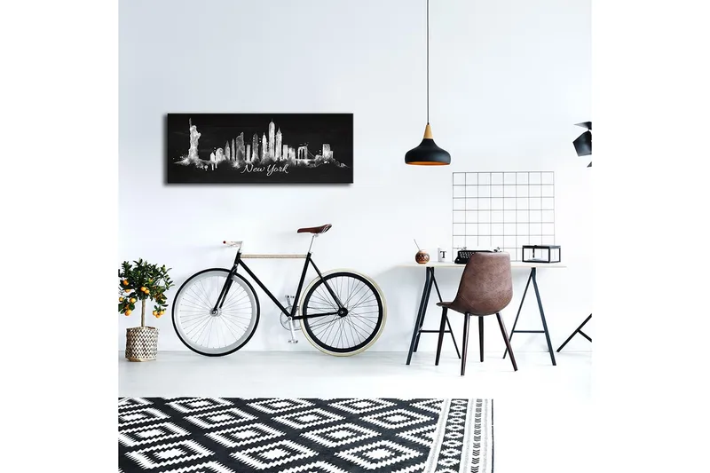 Canvastavla med LED-belysning 30x90 cm - Silhuett av New Yorks skyline med ikoniska byggnader - Svart / Vitt - Inredning - Tavlor & konst - Canvastavlor