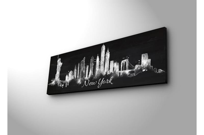 Canvastavla med LED-belysning 30x90 cm - Silhuett av New Yorks skyline med ikoniska byggnader - Svart / Vitt - Inredning - Tavlor & konst - Canvastavlor