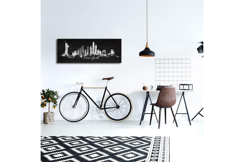 Canvastavla med LED-belysning 30x90 cm - Silhuett av New Yorks skyline med ikoniska byggnader - Svart / Vitt - Inredning - Tavlor & konst - Canvastavlor