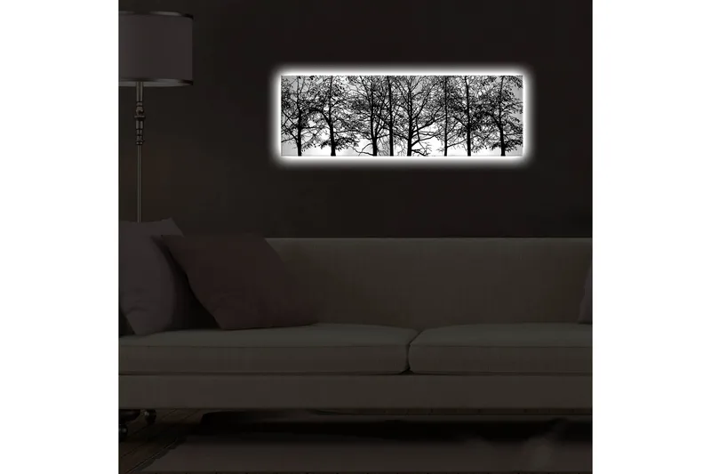 Canvastavla med LED-belysning 30x90 cm - Silhuett av träd i svartvitt - Svart / Vitt - Inredning - Tavlor & konst - Canvastavlor