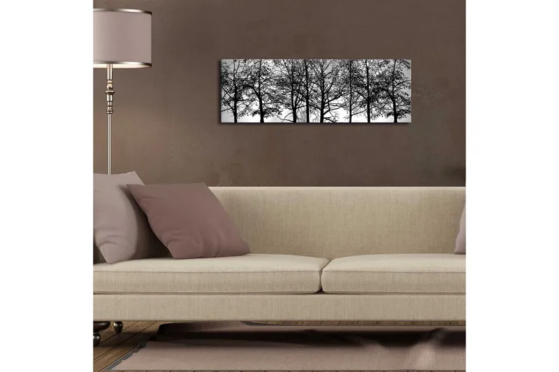 Canvastavla med LED-belysning 30x90 cm - Silhuett av träd i svartvitt - Svart / Vitt - Inredning - Tavlor & konst - Canvastavlor