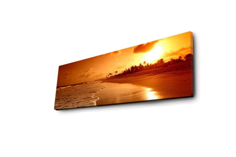 Canvastavla med LED-belysning 30x90 cm - Solnedgång över en strand med palmer i silhuett - Orange / Guld / Brun - Inredning - Tavlor & konst - Canvastavlor