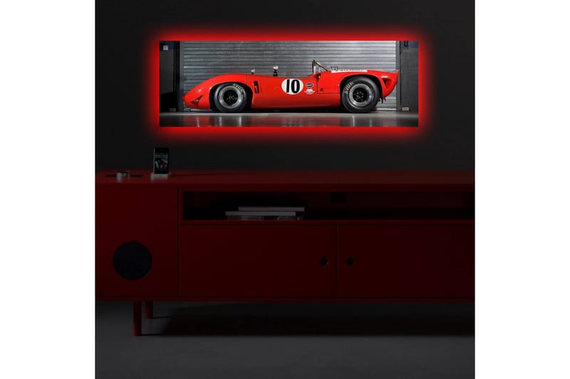 Canvastavla med LED-belysning 30x90 cm - Sportbil i röd färg med nummer 10 på sidan - Röd / Svart - Inredning - Tavlor & konst - Canvastavlor