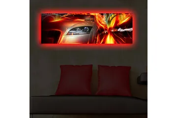 Canvastavla med LED-belysning 30x90 cm - Sportbil i rörelse med dynamiska ljuseffekter - Röd / Orange / Svart - Inredning - Tavlor & konst - Canvastavlor