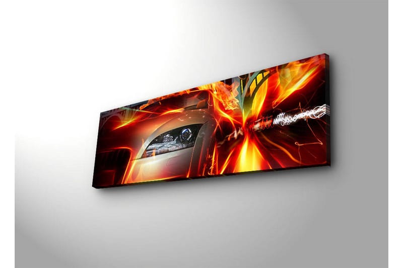 Canvastavla med LED-belysning 30x90 cm - Sportbil i rörelse med dynamiska ljuseffekter - Röd / Orange / Svart - Inredning - Tavlor & konst - Canvastavlor