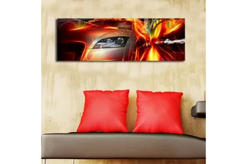 Canvastavla med LED-belysning 30x90 cm - Sportbil i rörelse med dynamiska ljuseffekter - Röd / Orange / Svart - Inredning - Tavlor & konst - Canvastavlor