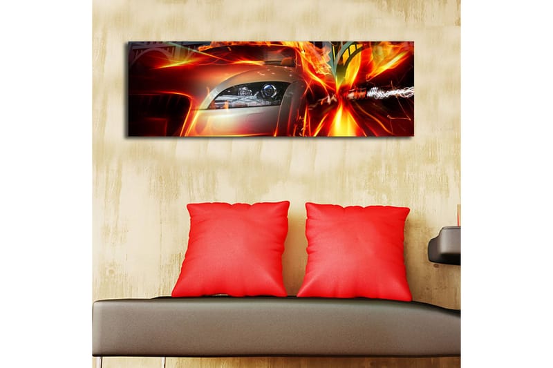 Canvastavla med LED-belysning 30x90 cm - Sportbil i rörelse med dynamiska ljuseffekter - Röd / Orange / Svart - Inredning - Tavlor & konst - Canvastavlor