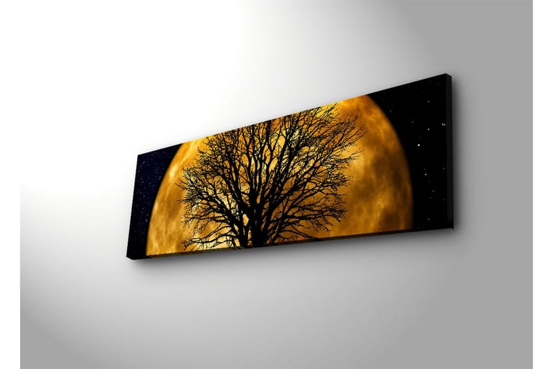 Canvastavla med LED-belysning 30x90 cm - Stämningsfullt motiv av en måne bakom ett silhuett av ett träd - Guld / Svart - Inredning - Tavlor & konst - Canvastavlor