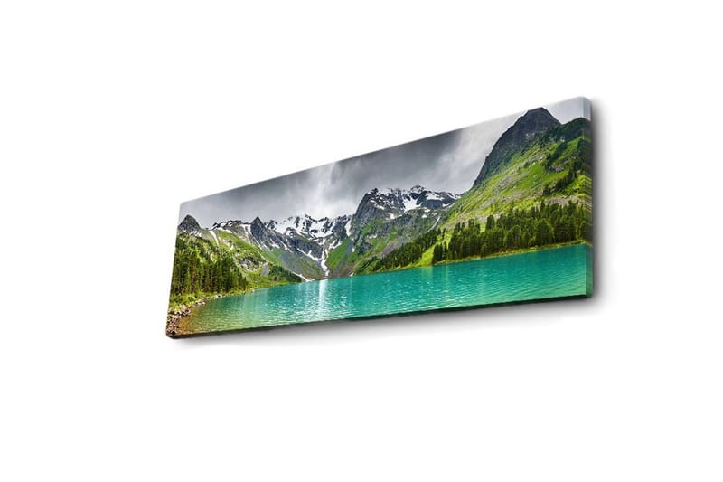 Canvastavla med LED-belysning 30x90 cm - Storslagen berglandskap med en glittrande sjö - Turkos / Grön / Grå - Inredning - Tavlor & konst - Canvastavlor