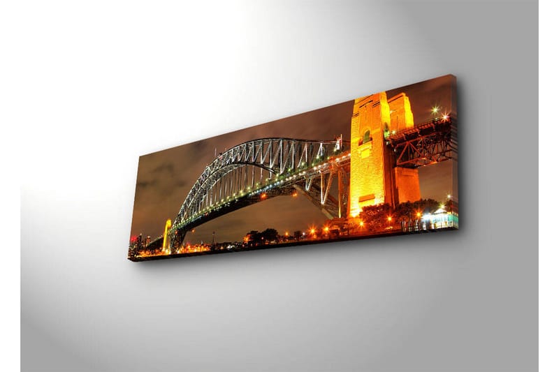 Canvastavla med LED-belysning 30x90 cm - Sydney Harbour Bridge i kvällsbelysning - Guld / Grön / Svart - Inredning - Tavlor & konst - Canvastavlor