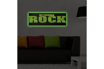 Canvastavla med LED-belysning 30x90 cm - Textbaserat konstverk med budskapet MY FRIENDS ROCK i stora, färgglada bokstäver - Grön / Svart - Inredning - Tavlor & konst - Canvastavlor