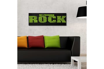 Canvastavla med LED-belysning 30x90 cm - Textbaserat konstverk med budskapet MY FRIENDS ROCK i stora, färgglada bokstäver - Grön / Svart - Inredning - Tavlor & konst - Canvastavlor