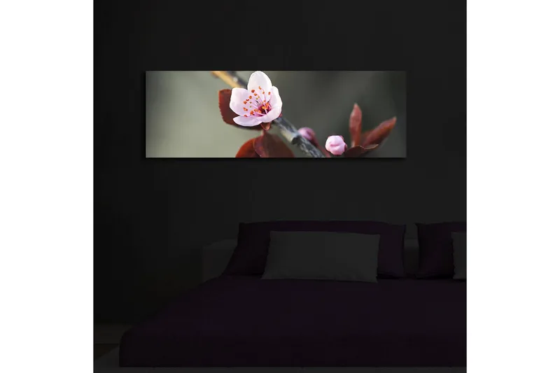 Canvastavla med LED-belysning 30x90 cm - Vacker blomma med rosa kronblad och mörkgröna blad - Rosa / Mörkgrön - Inredning - Tavlor & konst - Canvastavlor