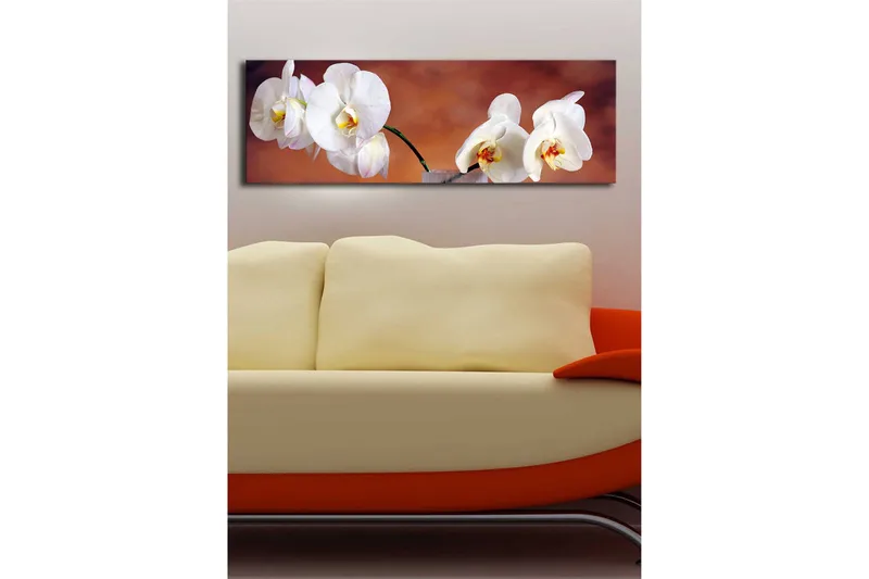 Canvastavla med LED-belysning 30x90 cm - Vackra vita orkidéer i en harmonisk komposition - Vit / Beige / Gul - Inredning - Tavlor & konst - Canvastavlor